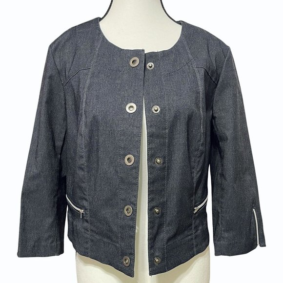 Renuar Womens Size 8 NWT Dark Wash Bolero Stretch Denim Jean Jacket Blazer - Picture 1 of 8